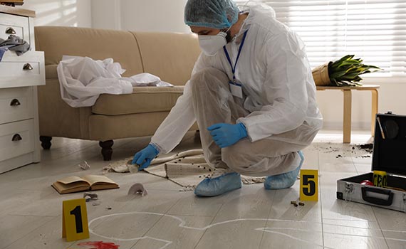 Expert cleaning biohazard wearing safety outfit