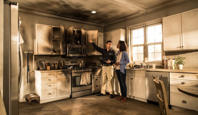 Fire damaged kitchen room