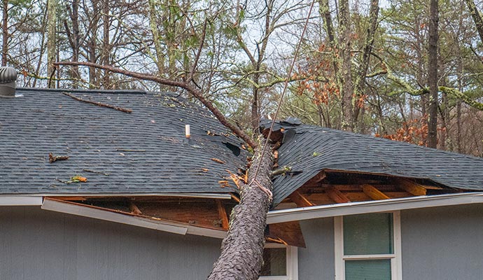 Storm damaged house