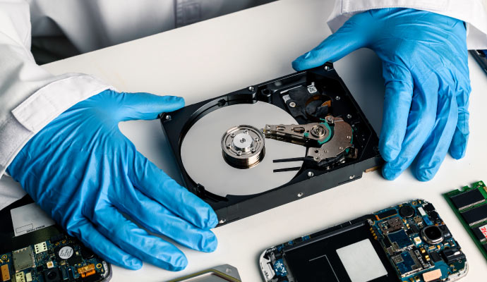 Person repairing a hard disk