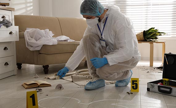 Expert cleaning trauma Scene wearing safety outfit