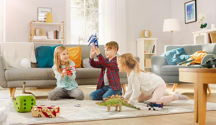 kids playing in a clean room