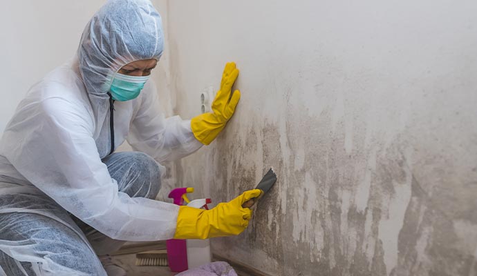 expert cleaning black mold using equipments