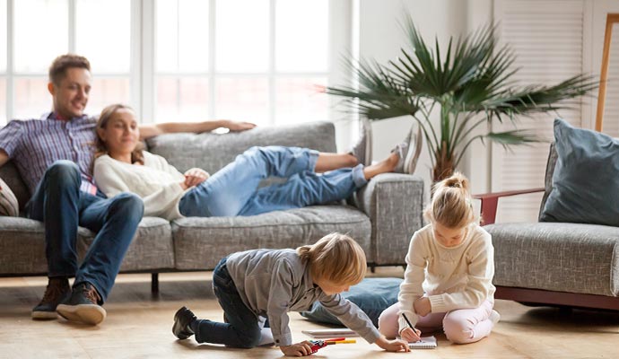 Happy family in a clean and bright room