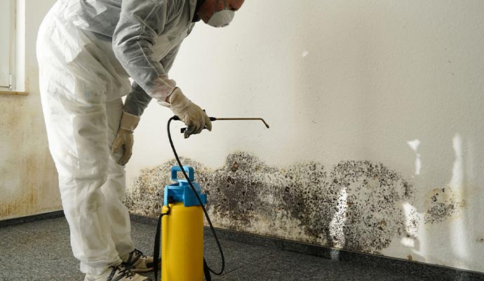 professional worker cleaning mold