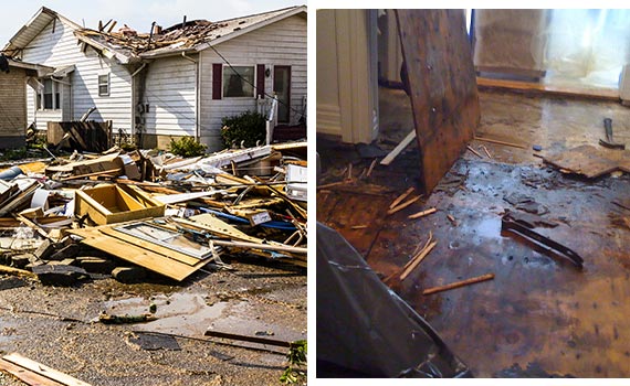 Collage of storm and water damaged house