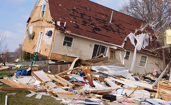 A storm damaged house