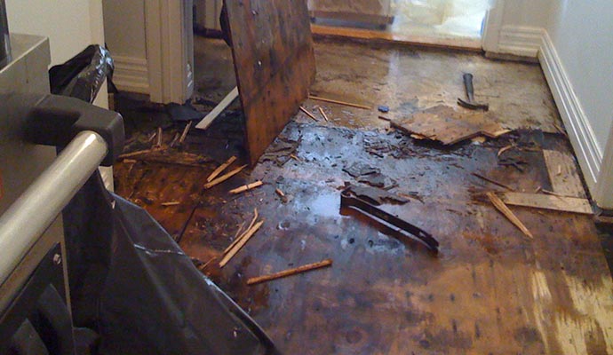 Water damaged wooden floor
